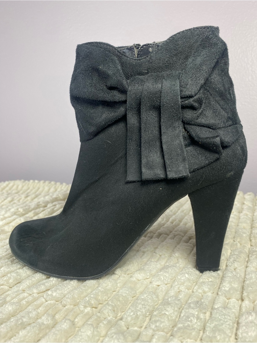 Xappeal Black Faux Suede Dress Booties Side Bow Accents Ankle Boots